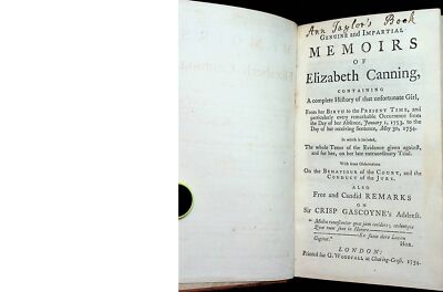 Genuine and Impartial Memoirs of Elizabeth Canning / 1st Edition 1754-image