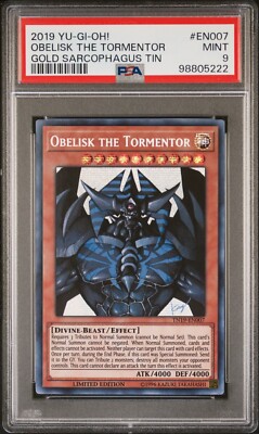 PSA 9 Obelisk the Tormentor TN19-EN007 Gold Sarcophagus Tin 2019 Limited Yugioh-image