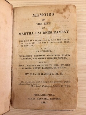 RARE 1811 Memoirs Life of Martha Laurens Ramsay, Who Died in Charleston, SC, 1st-image