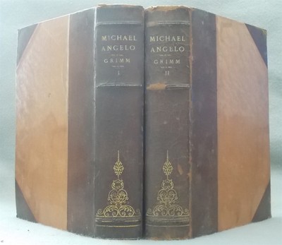 LIFE OF MICHEL ANGELO by Herman Grimm ANTIQUE LEATHER BINDING 2 Vol MICHELANGELO-image