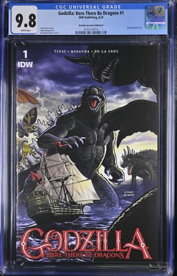 GODZILLA HERE THERE BE DRAGONS #1 Dewey 1:25 Variant CGC 9.8 WHITE PAGES Pop 2-image