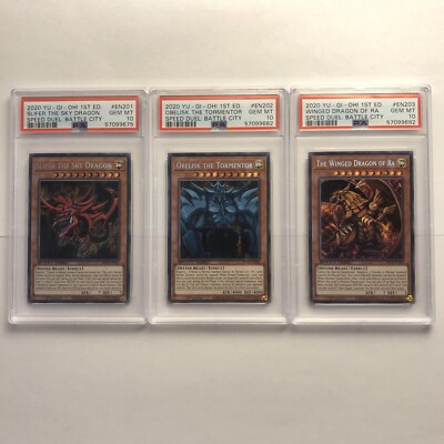 Yu Gi Oh Slifer Obelisk Ra Speed Duel SCBC EN201 EN202 EN203 PSA 10 Set-image