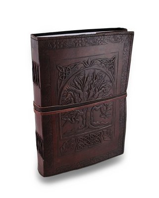 Handmade Large Embossed Leather Bound Journal Celtic Tree of life Personal Diary-image