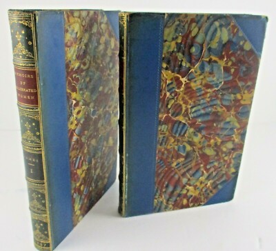 1837 Memoirs of Celebrated Women Volumes I and II Marbled Calf Leather Book Set-image